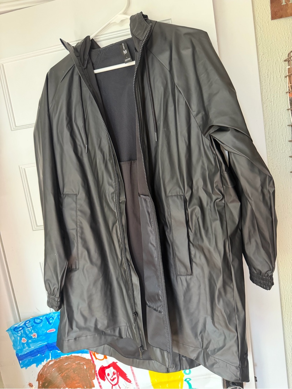 all in motion Black Hooded Raincoat with Zip Closure - size L